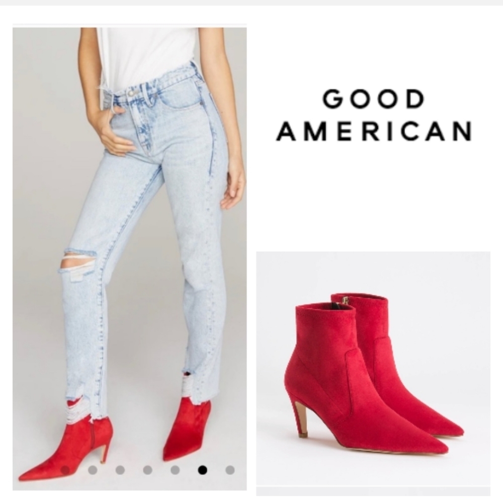 👠 NWOT Good American Icon Red Suede Ankle Booties. Size 6.5